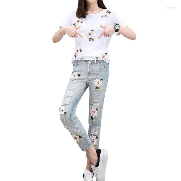 Женские спортивные костюмы Женщины 2 штуки Панты Set Summer Floral Emelcodery Fot Beasded Forte Lake Jeans Fashion Tide Tide Twide Twide