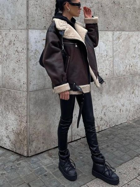 Женские куртки девушки коричневый винтаж свободный густой 2023 зимняя женщина повседневная негабаритная женщина -стрит Женщины прохладно тепло