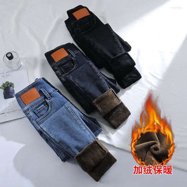 Kadınlar Kot 2023 Kış Kadife Süper High Bel Kadınlar İçin Slim Fit Skinny Jean Pantolon Kadın Denim Pantolon Kız Kalem Pan