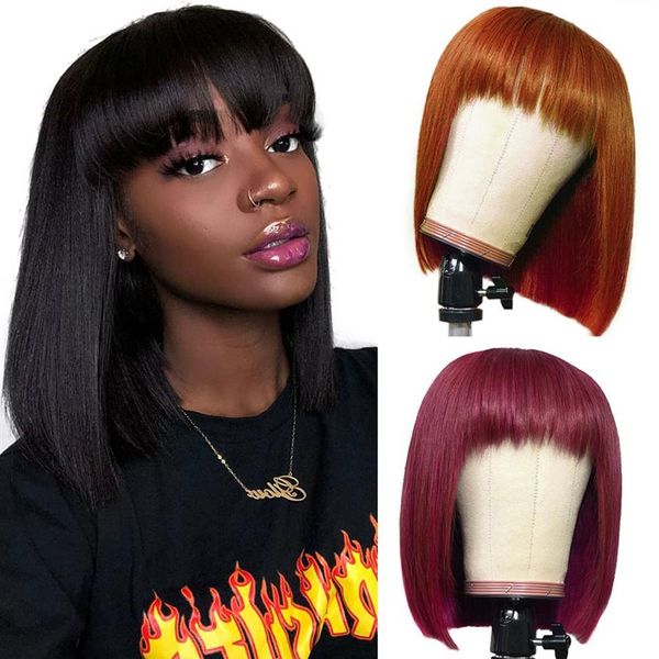 Ishow Parrucche brasiliane Ombre colorate Bob corto Parrucche lisce per capelli umani con frangia 4 # 30 # T1b 27 Parrucca peruviana in pizzo 99j Arancione G262W