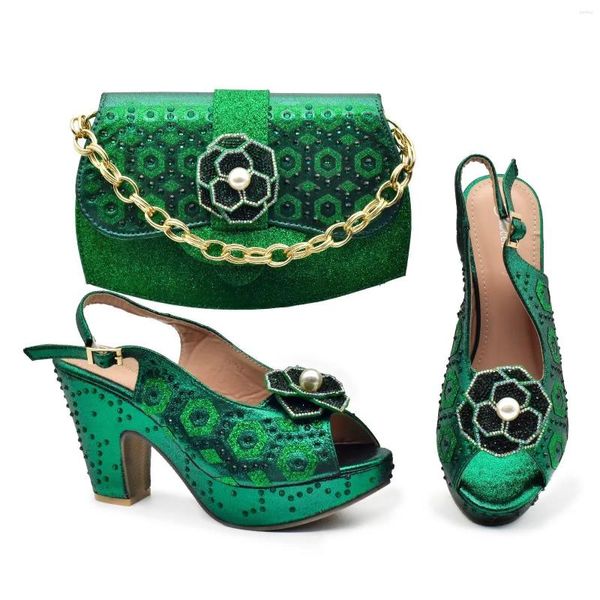 Scarpe eleganti Doershow Arrivo Matrimonio africano e borsa Set Colore verde Italiano con borse abbinate Nigerian Lady Party HGW1-2