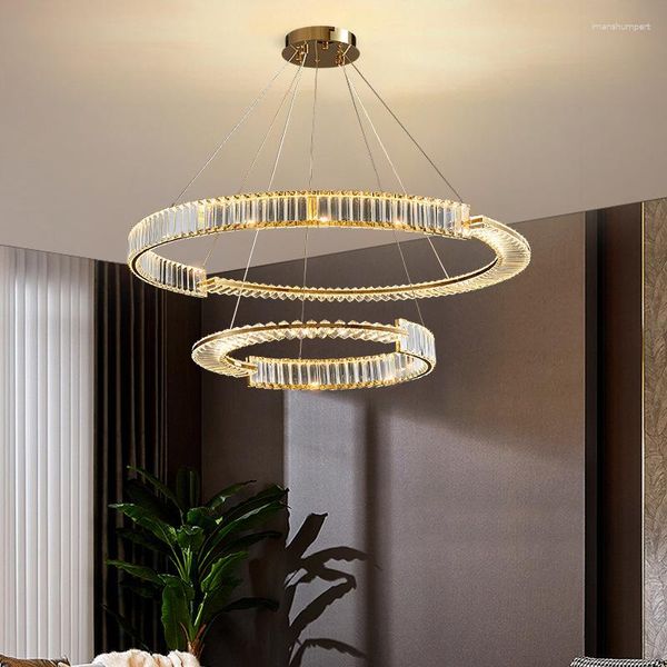 Люстры искусство светодиодная люстра подвесная лампа Light Light Luxury K9 Crystal Ring Nordic Современное украшение дома