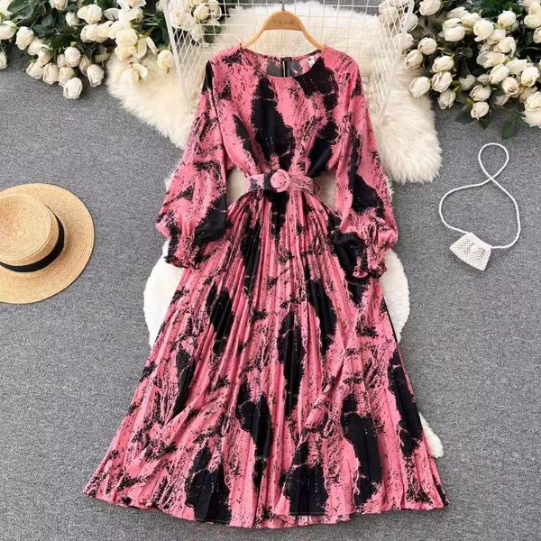 Casual Kleider Für Frau 2023 Floral Chiffon Sommer DressWomen Mit Gürtel Französisch Stil Vintage Vestidos Weibliche Lange Hülse Drop