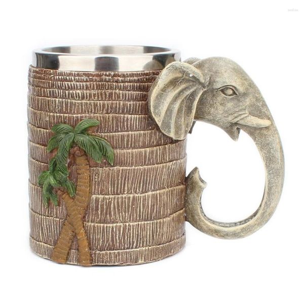 Canecas Rainforest Elefante Caneca Copo Aço Inoxidável Cerveja Água Potável Chá Café 3D Resina Estatuetas Presente Criativo