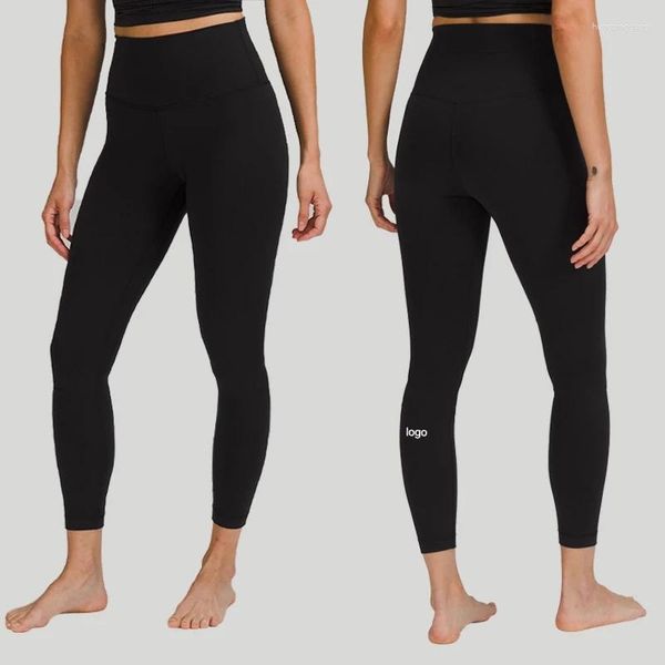 Calças Active Lu Logo Cintura Alta Leggings Pretas Femininas Nylon Macio Nu Push Up Treinamento de Ioga Meias-calças Femininas Fitness Ginásio Vestuário 23 Cores