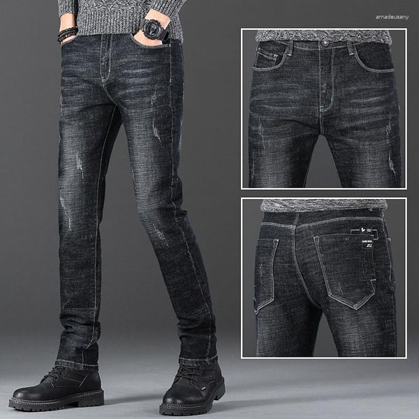 Jeans Masculino Marca Moda 2023 Masculino Skinny Homme Cintura Média Calça Longa Stretch Lápis Masculino Slim Fit Plus Size 38