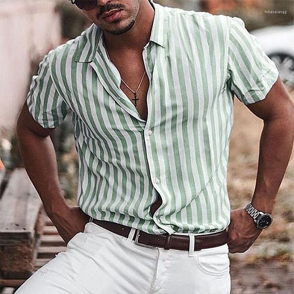 Camisas casuais masculinas Camisa praia mangas curtas gráfico listras rua férias botão para baixo roupas elegantes modernas contemporâneas