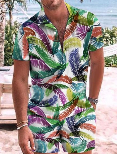 Conjunto de camisas havaianas de verão com agasalhos masculinos Estampas gráficas de árvore de coco TurndownPrint Roupas Vestuário Tropical Designer de moda