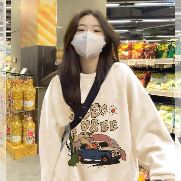 Kadın Hoodies Kayısı Bol Sweatshirt Kadın Giyim Polar Polar Moda Moda Benzersiz Tasarım Sokak Tembel Rüzgar Uzun Kollu Kazak