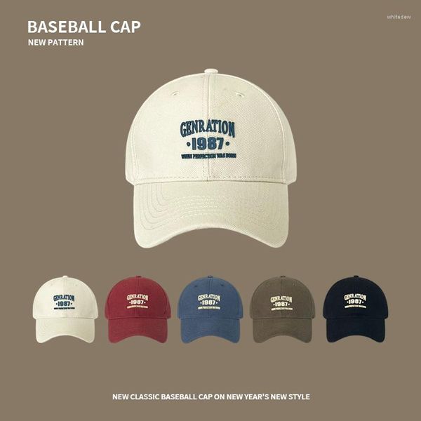 Ballkappen 1987 Genr Baseball-Männer und Damen, großer Kopf, verstellbar, lässig, bestickte Baumwolle, Sonnenhüte, Unisex, einfarbiges Visier