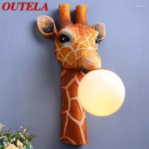 Lampada da parete OUTELA Contemporary Indoor LED Creative Cartoon Giraffe Resin Sconce Light per il corridoio della camera da letto dei bambini domestici