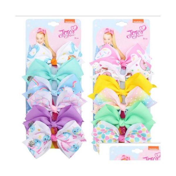 Accessori per capelli 126 Color 5 Bow Girl Colorf Print Barrettes Arcobaleno Kids Party Christmas Clipper Drop Delivery Baby Maternità Dhe68