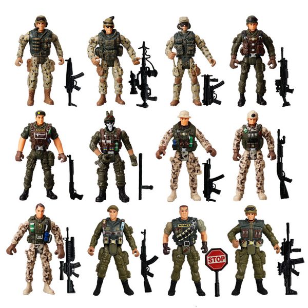 Action Toy Figures 12 pezzi 12 pezzi per uomini e SWAT Special Forces Soldiers Wwii War Game Playset Military Weapon Modle per Kid Boy Gift 230731