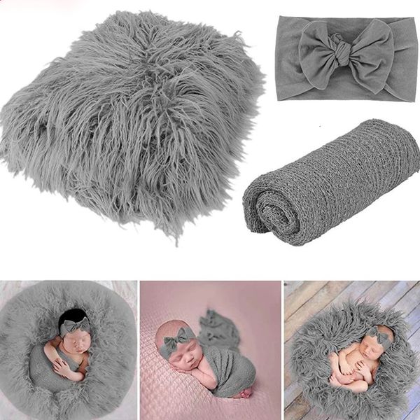 Lembranças 3 pçs/conjunto nascido Pography Props Baby BlanketWrapHeadband 0-3 meses Po Shoot Infant Boys Girls Picture Props Accessories 230801