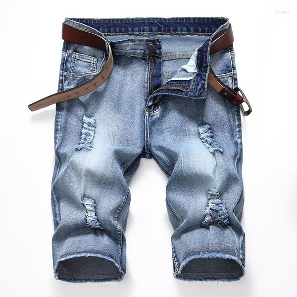 Jeans da uomo Uomo Moto Denim Corto Pantaloncini casual Strappato Stretch Regular Streetwear Hip-hop Old Pants Taglie forti