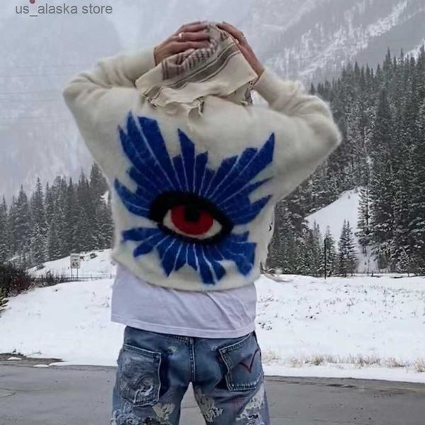 Maglioni da uomo Blue Eye of Truth Stampa Pullover Maglione autunnale Unisex Y2K Baggy Moletons Masculinos Suéter O Collo Ropa Hombre Vestiti lavorati a maglia T230801