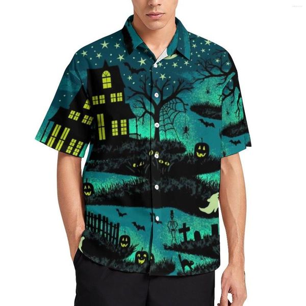 Camisas casuais masculinas Spooky Skeleton Magical Night FoxFire Beach Shirt Havaiana Trendy Blusas Mens Graphic Plus Size 3XL 4XL