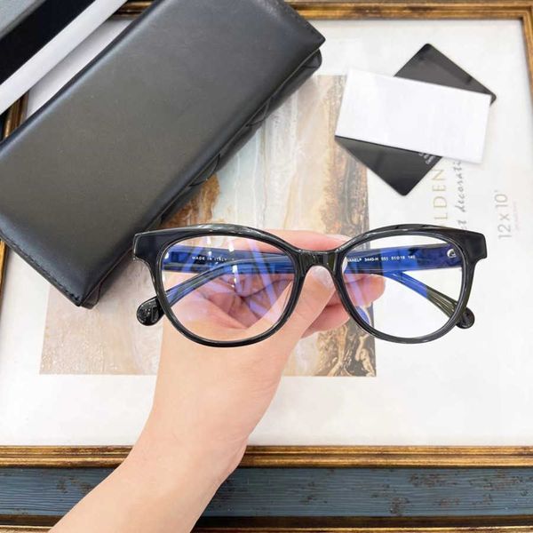 2023 Novos óculos de sol de grife de luxo Family's Same Eyeglass Black Pure Beauty Artifact Pearl Miopia Glasses Frame Female Can Match Degree Lens 3440