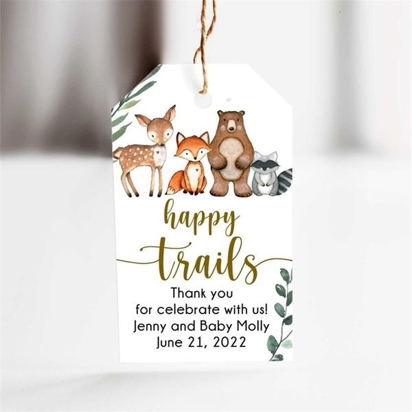 Cartões comemorativos Happy Trails Tag Trail Mix Tags de lembrancinhas da Woodland Tags de lembrancinhas para chá de bebê da Woodland Tags de agradecimento 230731