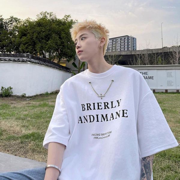 Camisetas masculinas Foufurieux Letter White T-shirts Men Streetwear All-match Students Elegante Chic Retro Fashion Korean Short Sleeve Shirt