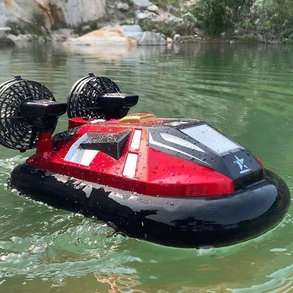 Elektrische RC Boote Dual Motor Amphibien Fernbedienung Hovercraft 20KM H 2 4G Anti Kollision Rumpf 2 Wege navigation Wasserdichte RC Boot Wasser spielzeug 230731