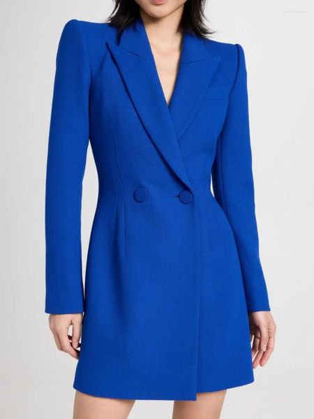 Abiti da donna 2023 Spring Suit Risvolto Slim Fashion OL Office Lady Blazer blu solido da donna medio lungo