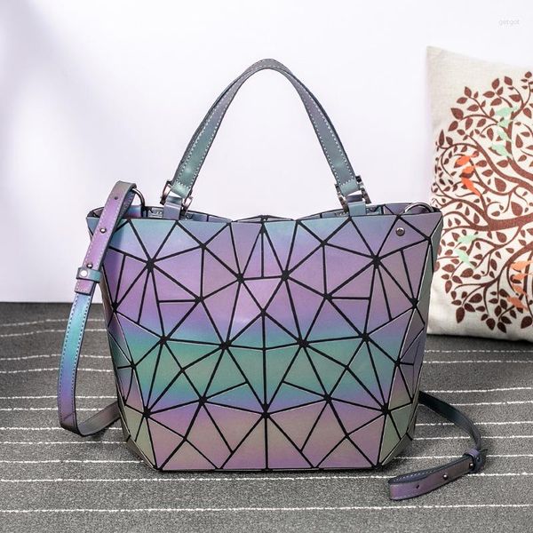 Borse da sera Luminoso Bao Big Bag Olografico Riflettente Geometrico Per Le Donne Trapuntato Spalla Borse Femminili Bolsa Feminina