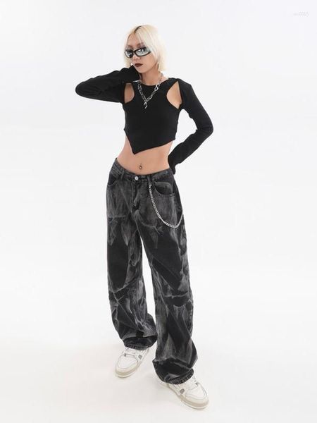 Frauen Jeans Retro Tie Dye Gerade Lose Frau Harajuku Hip-hop Casual Alle Spiel Persönlichkeit Breite Bein Frauen Y2k Streetwear