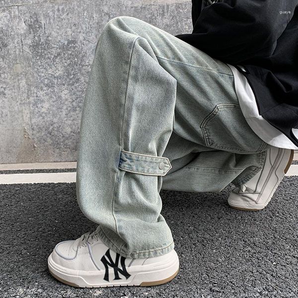 Jeans da uomo 2023 Four Seasons Y2K Abbigliamento Stile americano Sale fritto Azzurro Pantaloni larghi alla moda Pantaloni regolabili