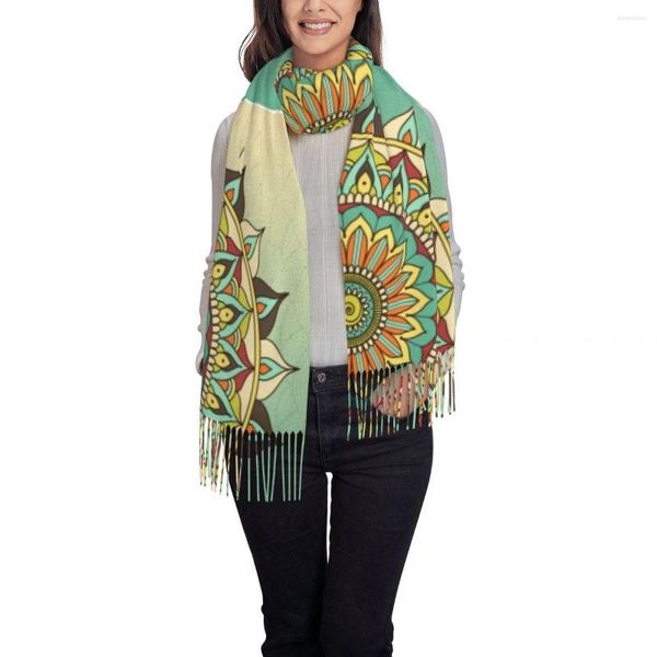 Sciarpe Sciarpa da donna Inverno Etnico Mandala Sottile Mantello caldo Avvolge Bandana femminile Pashmina Nappa lunga