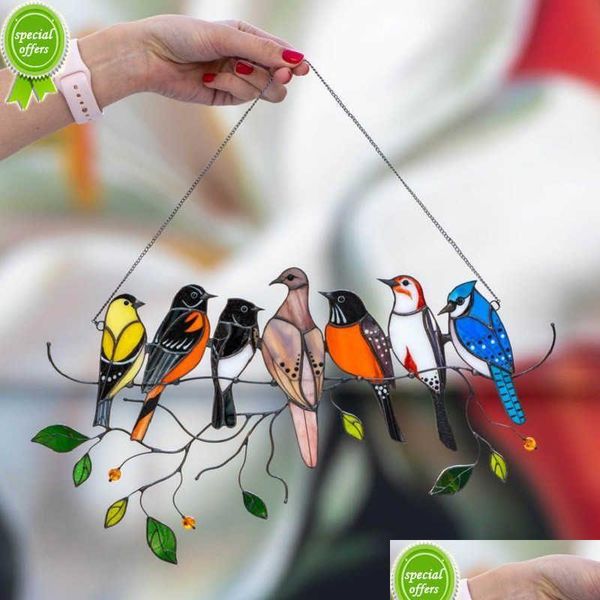 Oggetti decorativi Figurine Mini Ciondolo Stained Bird Glass Window Hanging Acrilico Wall Hanging Uccelli colorati Decor Room Accesso Dh4Ac