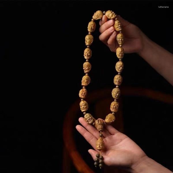 Strang aus grünem Sandelholz, geschnitzt, 18 Arhan-Buddha-Perlen, Schnur Pixiu 2.0, männlich, lobulär, Palisander, 108 Rosenkranz, lange Hand
