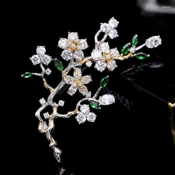 Бруши элегантный сливовый цветок кубический цирконий -булавка Леди Шарф Свадебные ювелирные украшения для женщин HR04091