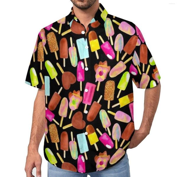 Camisas casuais masculinas Aussie Ice Creams Camisa solta homem praia make alegria estampa havaiana gráfica manga curta blusas superdimensionadas legais