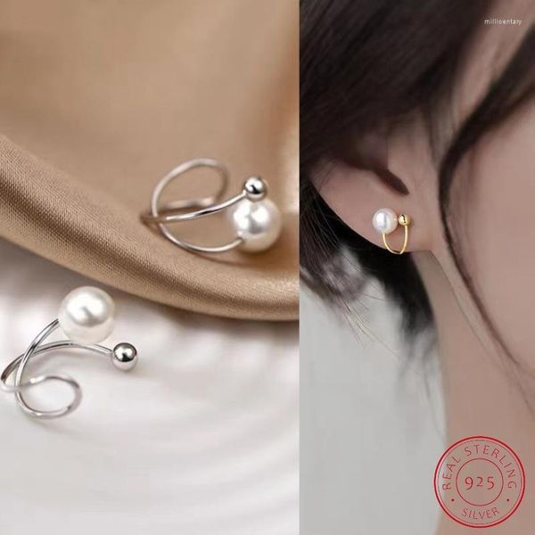 Rücken Ohrringe S925 Sterling Silber Geometrische Perle Ohr Clip Für Frauen Elegante Licht Luxus Ohrring Schmuck Hochzeit Geschenk Großhandel