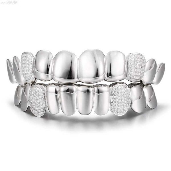 Personalizzato Vvs1 Dcolor Moissanite Diamond Mens Hip Hop 14k White Gold Iced Out Plated Grillz Denti Decorazione