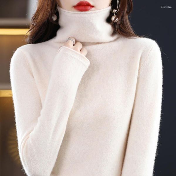 Maglioni da donna in lana per donna con collo a pelo 220g pullover a maniche lunghe top maglione jersey moda coreana puro 2023