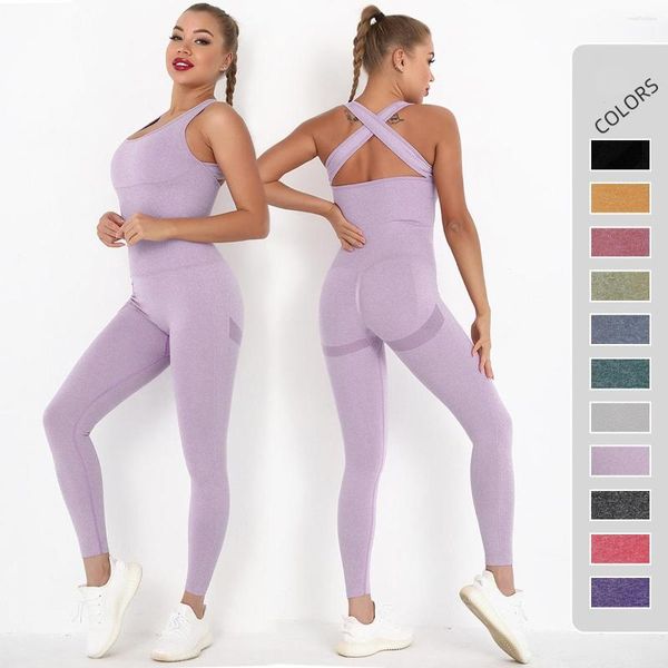 Set attivi Tuta da donna Tute da yoga 1 pezzo Set da palestra Abbigliamento da allenamento per donna Pagliaccetti manica corta Abbigliamento sportivo Ropa Mujer