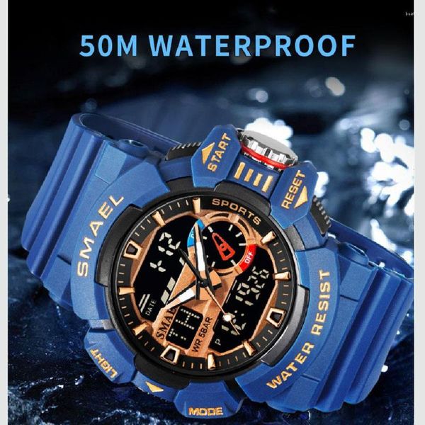Relógios de pulso 2023 relógios masculinos 50M à prova d'água ponteiros luminosos digital preto ouro pulseira de borracha 8043 relógios esportivos