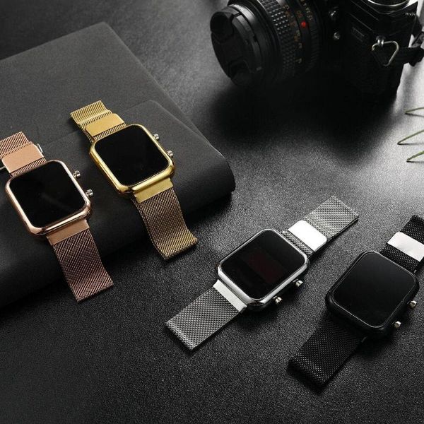 Relógios de pulso Relógios masculinos digitais retangulares de mostrador grande Esportes Moda Relógios masculinos de aço inoxidável Relógios eletrônicos de luxo com LED