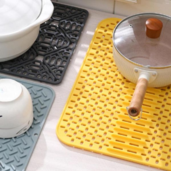 Esteiras de mesa de silicone para pia de grau alimentício, saudável e prevenção de mofo, fácil de limpar, não mantém nenhuma deformação de rachaduras para armazenar pratos de secagem