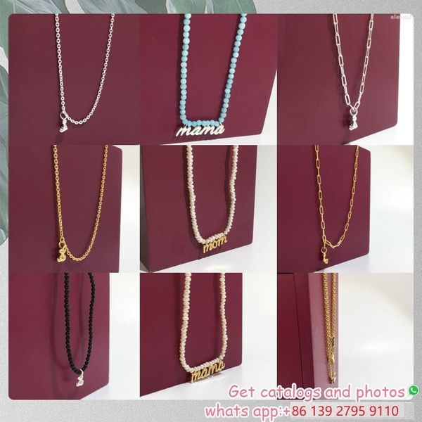 Correntes MAMA's Vermeil Corrente Colar de Presente de Dia das Mães Com Diamante Colorido Prata Esterlina 925 Colar de Pérolas Atacado