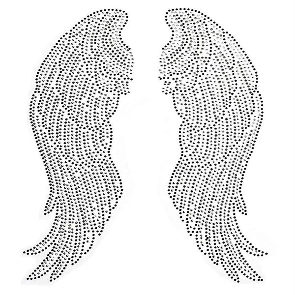 Grandes pares de asas de anjo ferro em fixar strass transferência motivo diamante apliques para artesanato roupas bolsas decoeated 1 par 286v