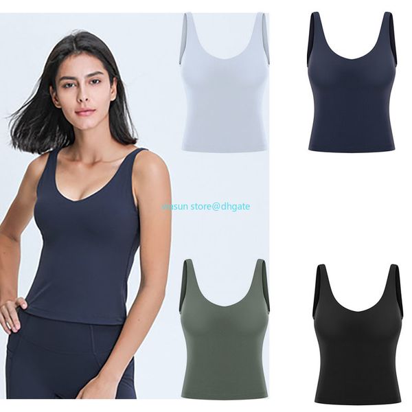 Camiseta regata com decote em V LL para treinos de ioga Camisas esportivas fitness LU Sexy Vest Tops de academia respiráveis de secagem rápida Bare Sense Macio Slim fit Camiseta feminina