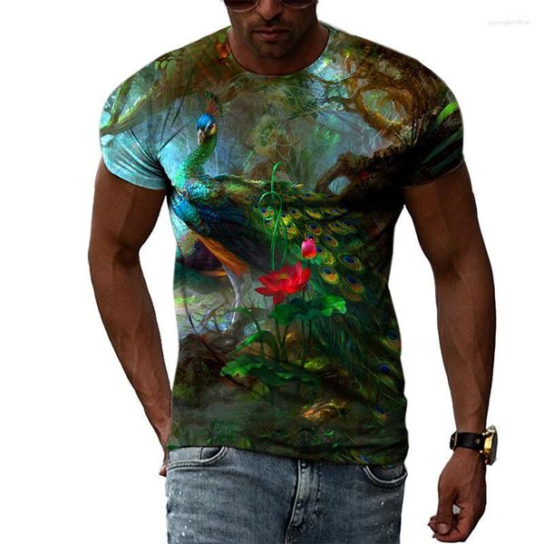 T-shirt da uomo T-shirt da uomo per uomo Abbigliamento T-shirt con grafica pavone oversize Stampata in 3D T-shirt casual manica corta estiva