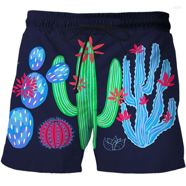 Shorts Masculino 2023 Praia Casual 3D Engraçado Desenho Cacto Padrão Esportes de Verão Moda XXS-4XL