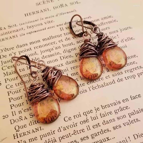 Creolen Vintage Tribal Tropfen Lila Orange Tropfen Für Frauen Ethnischer Schmuck Antik Metall Statement Baumeln Geschenk