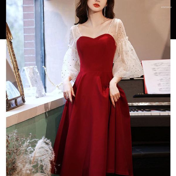 Sıradan elbiseler Nişan satıyor Tost şarap kırmızı gelin gece elbise 2023 Bahar Sonbahar Prenses Yemeği Zarif Kadın Düğünü