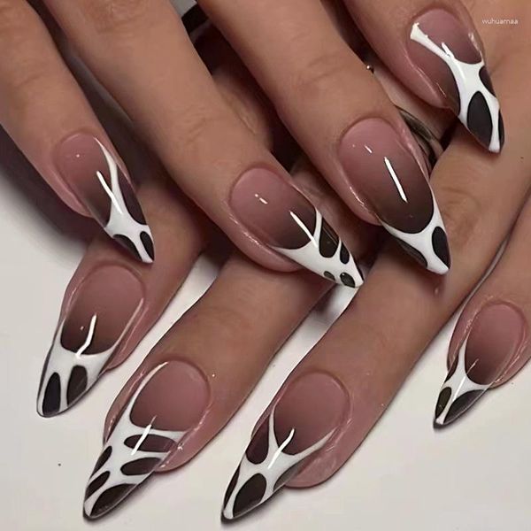 Ложные гвозди 24pcs/set nail Белый пузырь Градиент Фальшивые кончики Полное покрытие Акриловое украшение для красоты