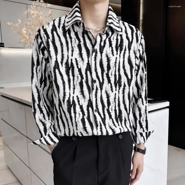 Männer Casual Hemden Herbst Mode Zebra-Print Lose Langarm Für Männer Kleidung Alle Spiel Bequeme Bluse Homme Kleid